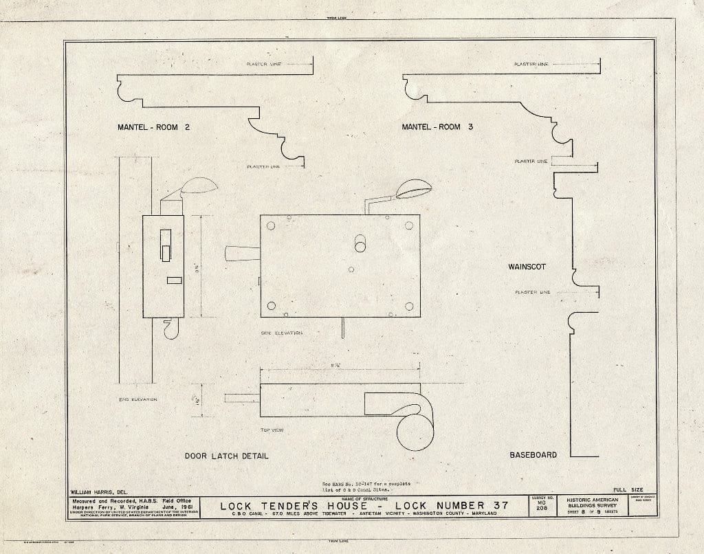 Blueprint HABS MD,22-Anti.V,6- (Sheet 8 of 9) - Chesapeake & Ohio Canal, Lock Tender's House, Lock 37, 67.0 Miles Above Tidewater, Antietam, Washington County, MD