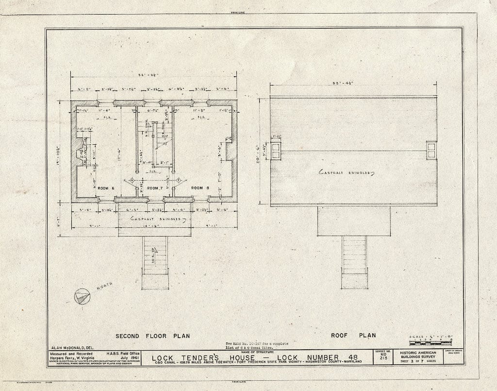 Blueprint HABS MD,22-FOFR.V,1- (Sheet 3 of 7) - Chesapeake & Ohio Canal, Lock Tender's House at Lock 48, 108.9 Miles Above Tidewater, Williamsport, Washington County, MD