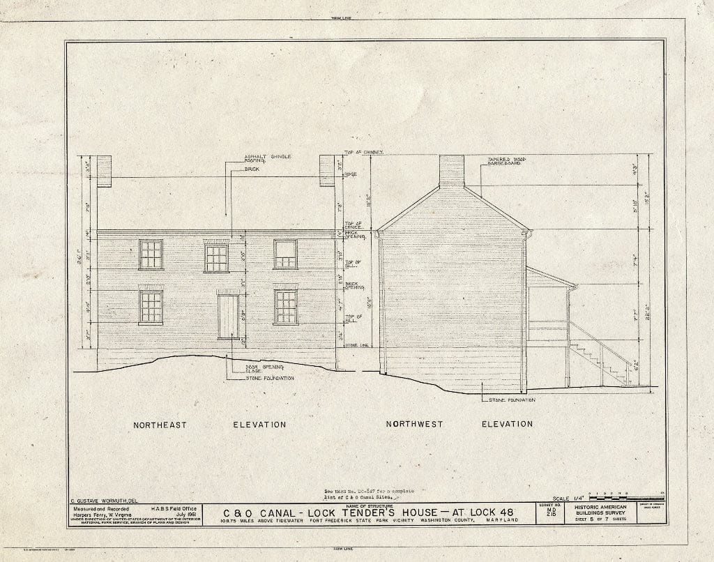 Blueprint HABS MD,22-FOFR.V,1- (Sheet 5 of 7) - Chesapeake & Ohio Canal, Lock Tender's House at Lock 48, 108.9 Miles Above Tidewater, Williamsport, Washington County, MD