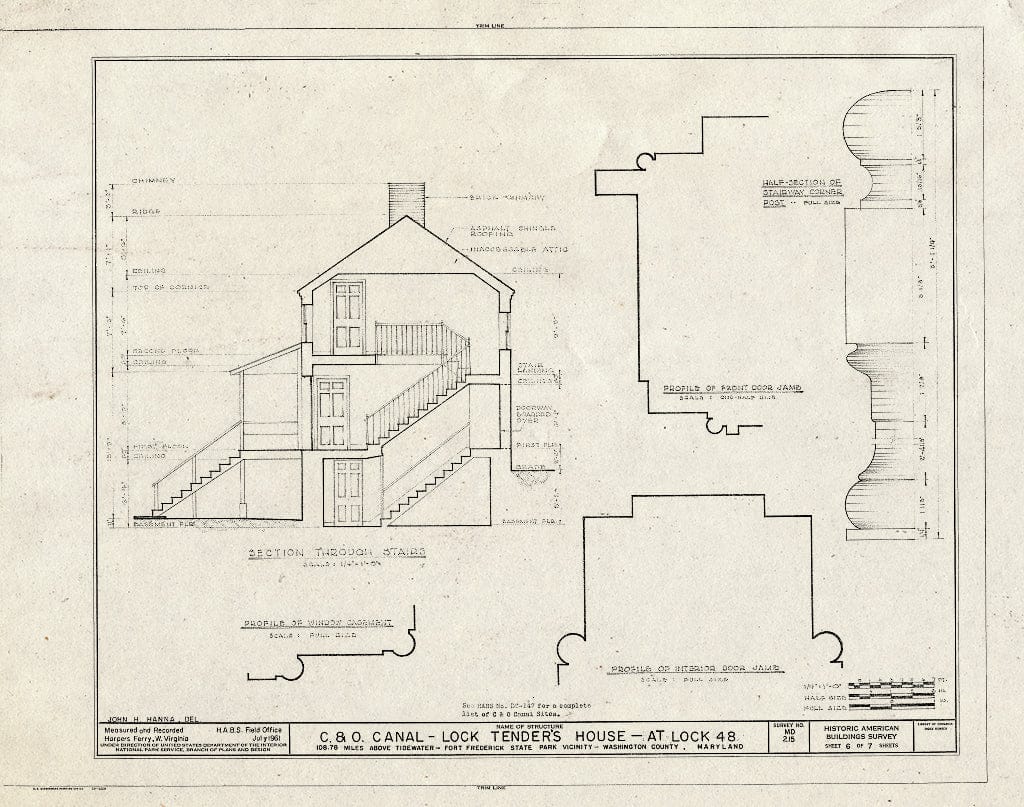 Blueprint HABS MD,22-FOFR.V,1- (Sheet 6 of 7) - Chesapeake & Ohio Canal, Lock Tender's House at Lock 48, 108.9 Miles Above Tidewater, Williamsport, Washington County, MD