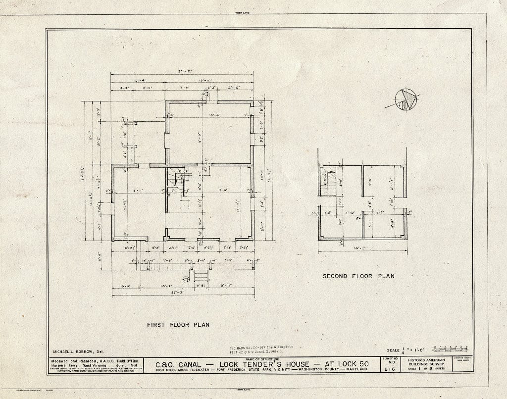 Blueprint HABS MD,22-FOFR.V,2- (Sheet 1 of 3) - Chesapeake & Ohio Canal, Lock Tender's House at Lock 50, 108.9 Miles Above Tidewater, Williamsport, Washington County, MD