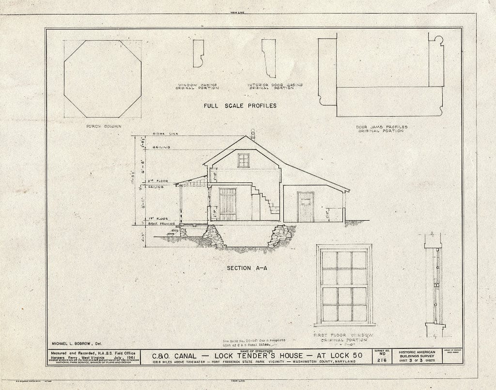 Blueprint HABS MD,22-FOFR.V,2- (Sheet 3 of 3) - Chesapeake & Ohio Canal, Lock Tender's House at Lock 50, 108.9 Miles Above Tidewater, Williamsport, Washington County, MD