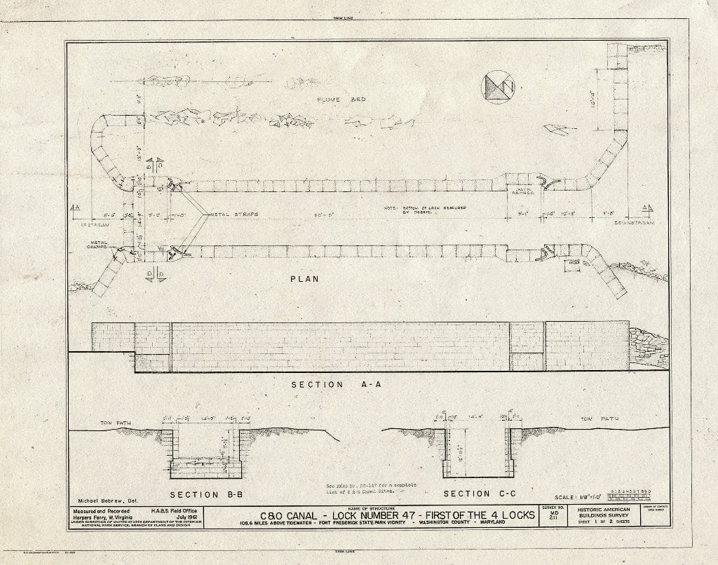 Blueprint HABS MD,22-FOFR.V,7- (Sheet 1 of 2) - Chesapeake & Ohio Canal, Lock 47, 108.6 Miles Above Tidewater, Williamsport, Washington County, MD