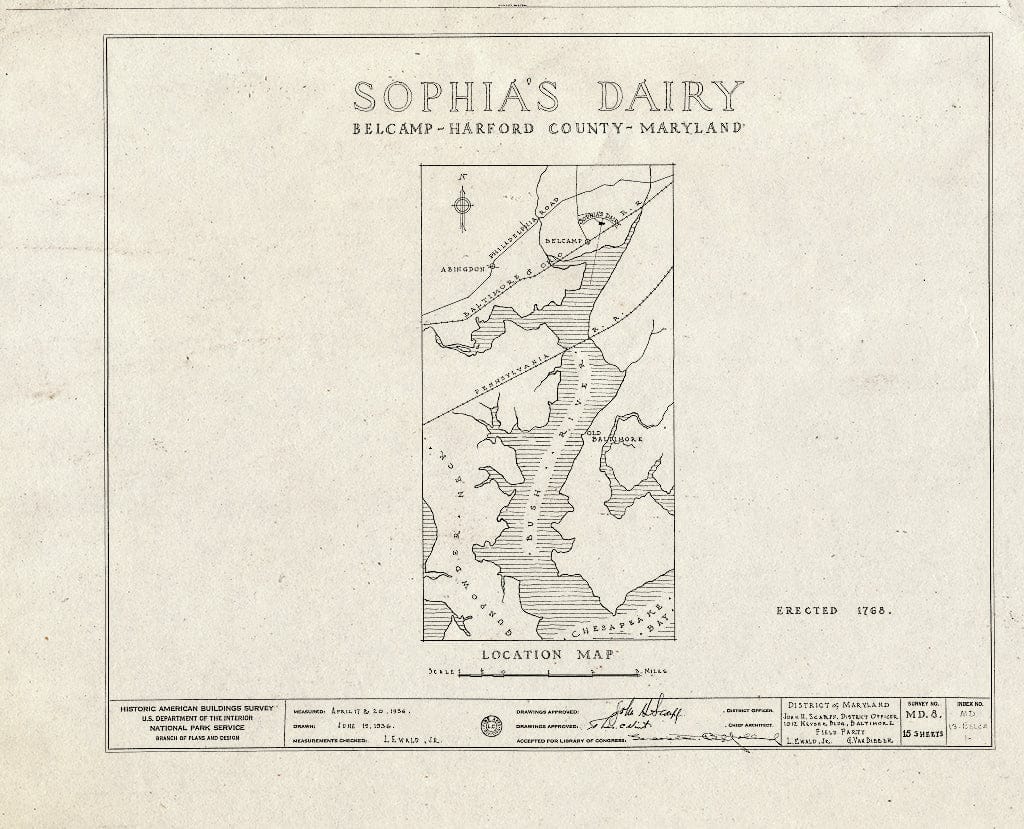 Blueprint HABS MD,BELCA,1- (Sheet 0 of 15) - Sophia's Dairy, Pulaski Highway Vicinity, Belcamp, Harford County, MD