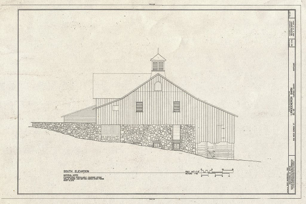 Blueprint HABS MD,13-BELA,3A- (Sheet 6 of 11) - Liriodendron, Barn, 502 West Gordon Street, Bel Air, Harford County, MD