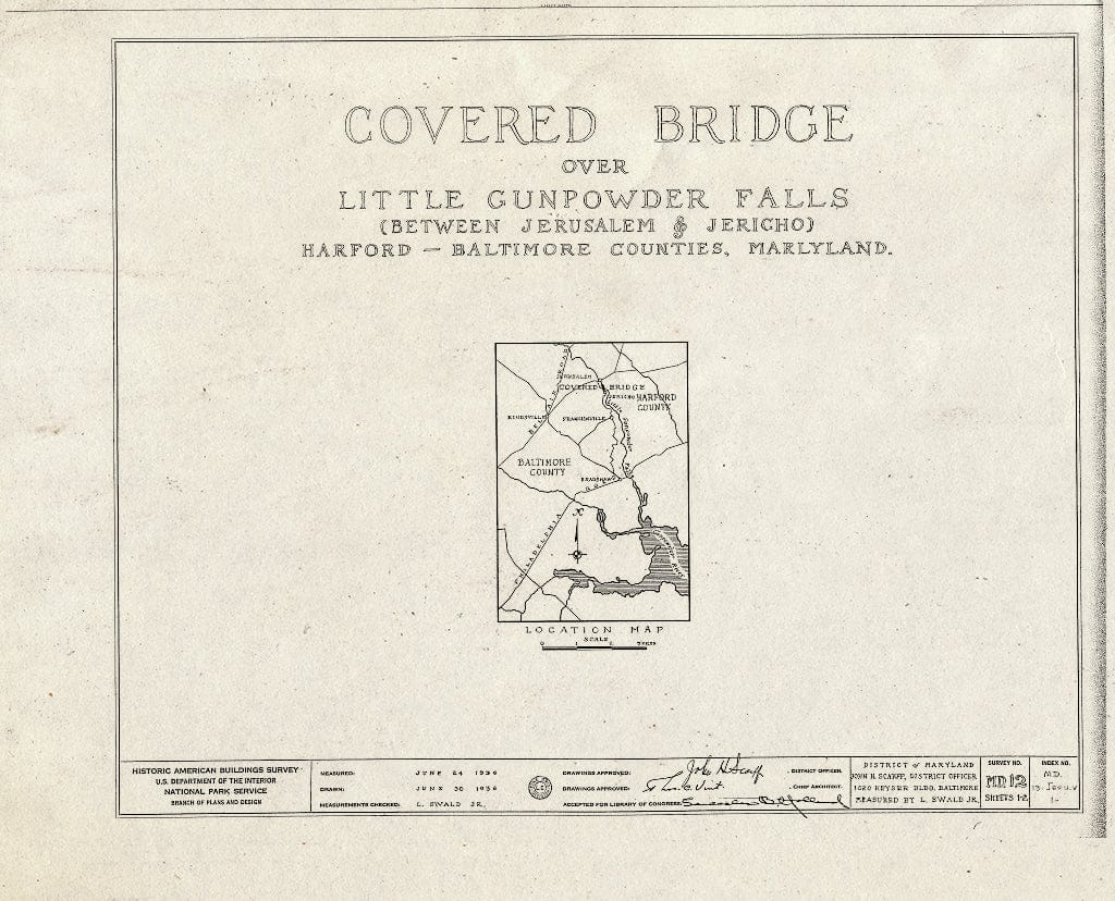 Blueprint 0. Title Sheet - Covered Bridge, Jericho Road Spanning Little Gunpowder Falls, Jerusalem, Baltimore County, MD