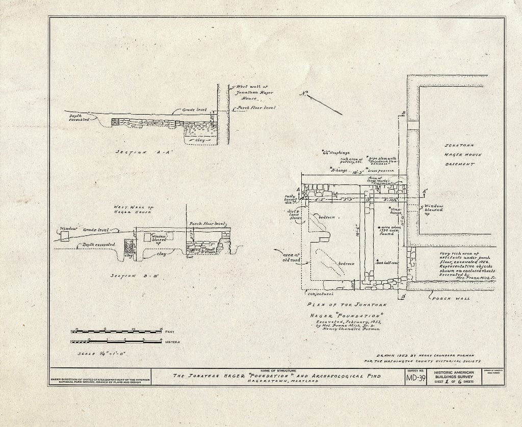 Blueprint HABS MD,22-HAGTO,2- (Sheet 1 of 6) - Jonathan Hager House (Foundation), Hagerstown, Washington County, MD