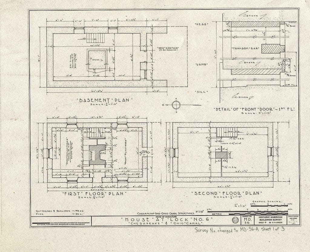 Blueprint HABS MD,16-,3A- (Sheet 1 of 3) - Chesapeake & Ohio Canal, Lockhouse at Lock 6, Brookmont, Montgomery County, MD