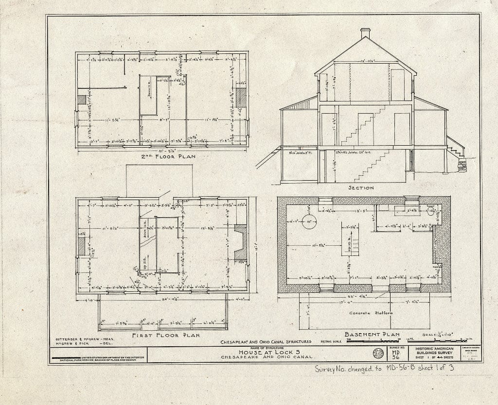 Blueprint HABS MD,16-,2A- (Sheet 1 of 3) - Chesapeake & Ohio Canal, Lockhouse at Lock 5, George Washington Parkway Vicinity, Brookmont, Montgomery County, MD