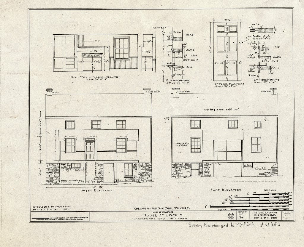 Blueprint HABS MD,16-,2A- (Sheet 2 of 3) - Chesapeake & Ohio Canal, Lockhouse at Lock 5, George Washington Parkway Vicinity, Brookmont, Montgomery County, MD