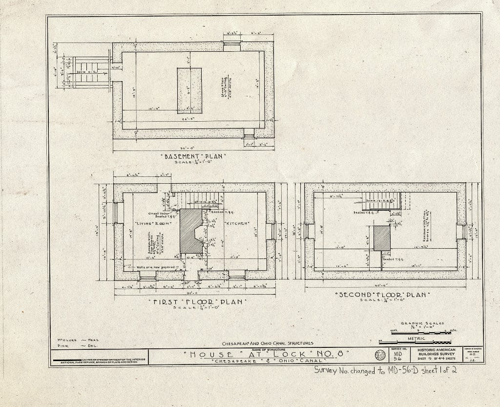 Blueprint HABS MD,16-,5A- (Sheet 1 of 2) - Chesapeake & Ohio Canal, Lockhouse at Lock 8, George Washington Parkway Vicinity, Cabin John, Montgomery County, MD