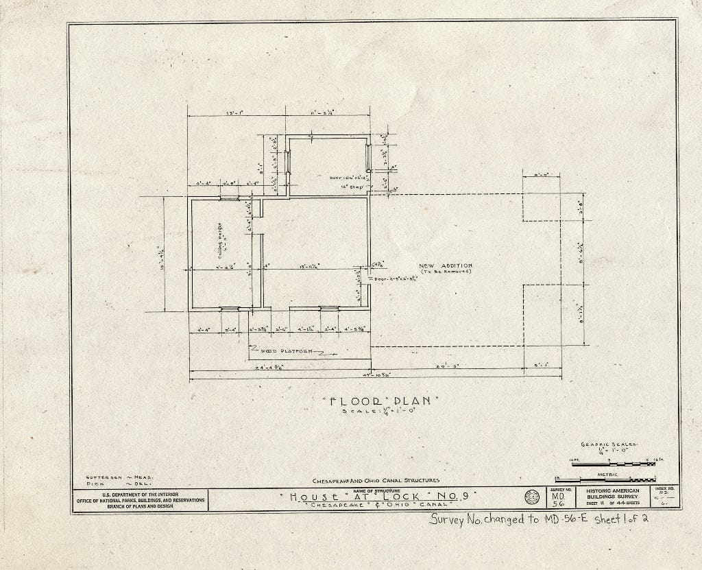 Blueprint HABS MD,16-,6- (Sheet 1 of 2) - Chesapeake & Ohio Canal, Lockhouse at Lock 9, Cabin John, Montgomery County, MD