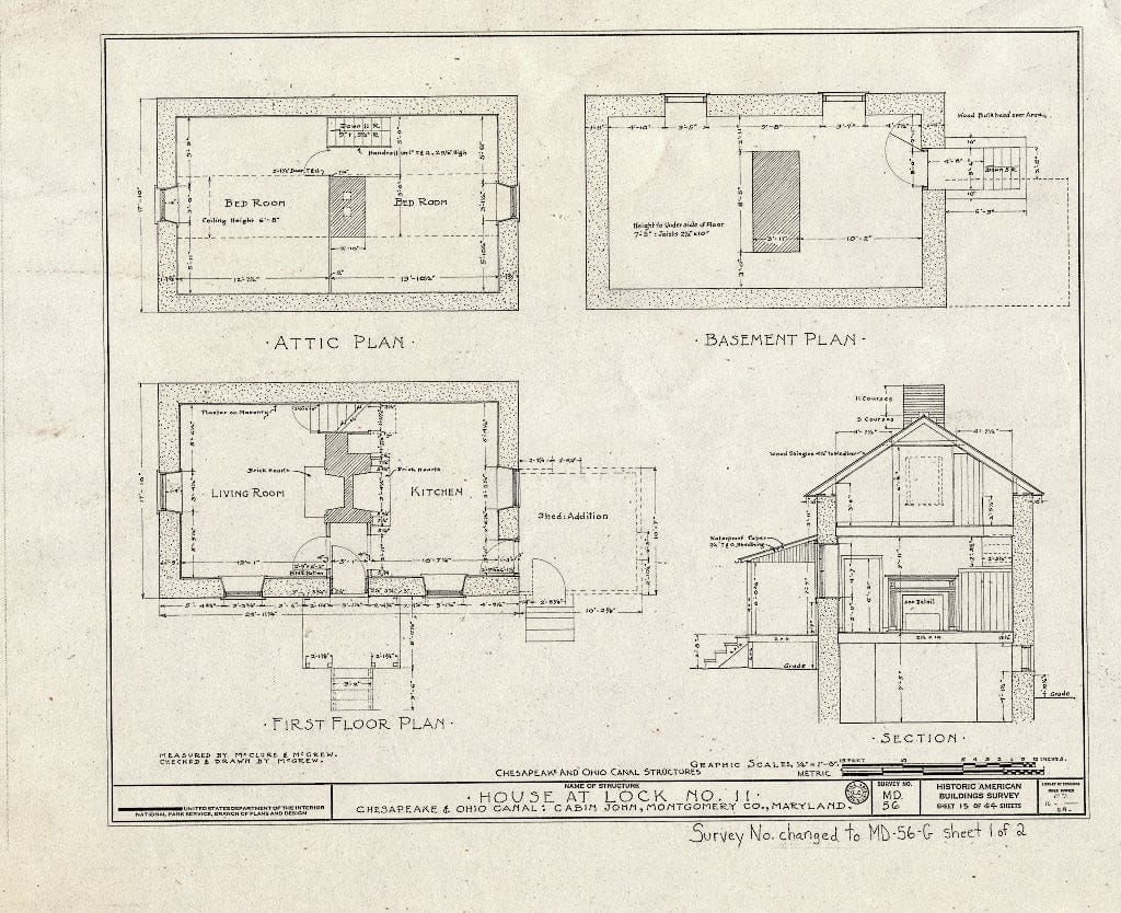 Blueprint HABS MD,16-,8A- (Sheet 1 of 2) - Chesapeake & Ohio Canal, Lockhouse at Lock 11, Cabin John, Montgomery County, MD