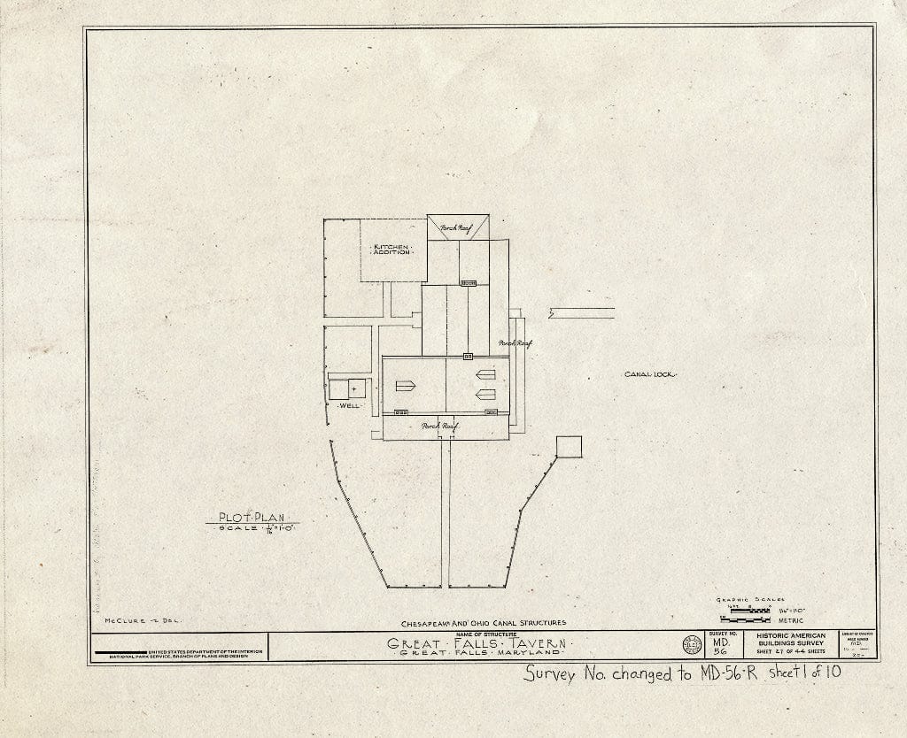 Blueprint HABS MD,16-,20- (Sheet 1 of 10) - Chesapeake & Ohio Canal, Great Falls Tavern, Lock 20, MacArthur Boulevard Vicinity, Great Falls, Montgomery County, MD