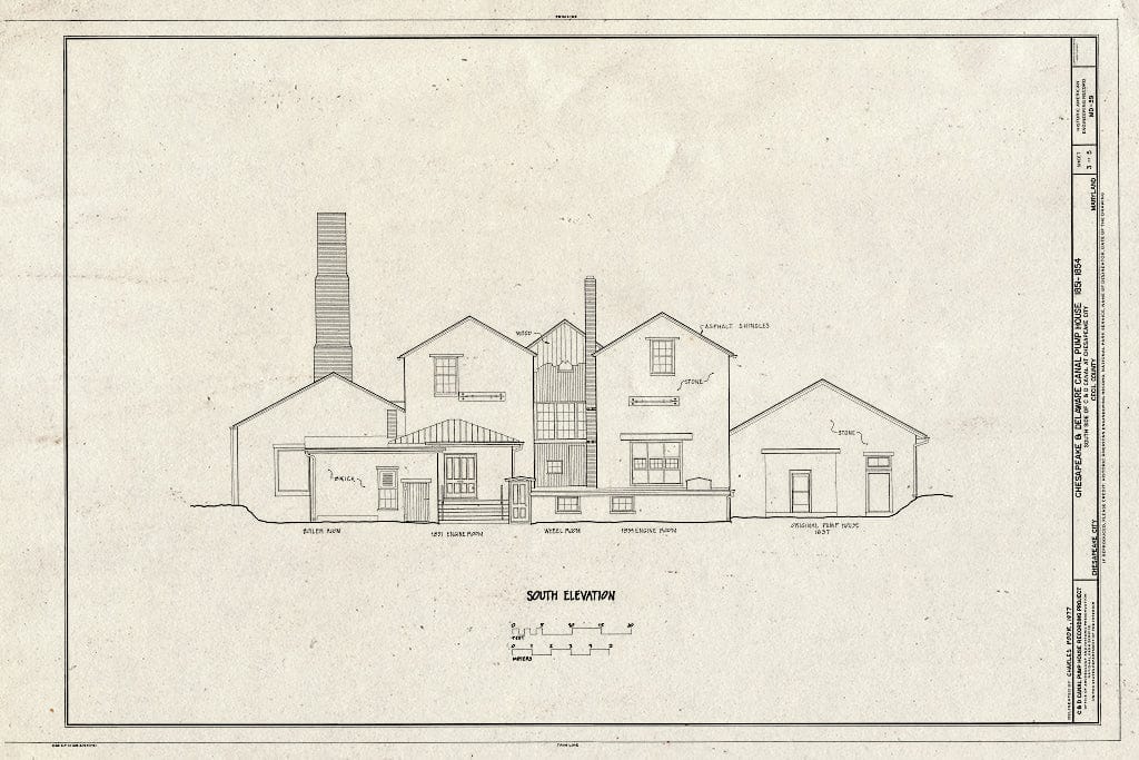 Blueprint HAER MD,8-CHESCI,1- (Sheet 3 of 5) - Chesapeake & Delaware Canal, Pump House, South Side of Chesapeake & Delaware Canal, Chesapeake City, Cecil County, MD