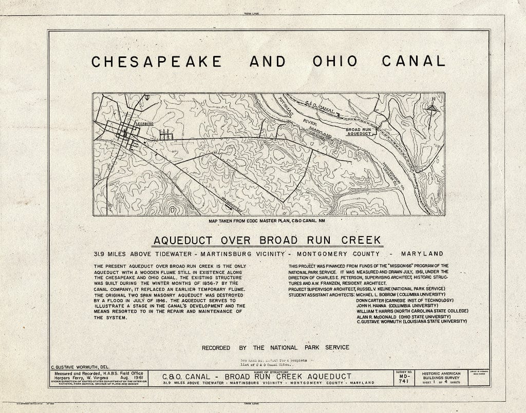 Blueprint HABS MD,16-MARB.V,1- (Sheet 1 of 4) - Chesapeake & Ohio Canal, Broad Run Aqueduct, 31.9 Miles Above Tidewater, Martinsburg, Montgomery County, MD