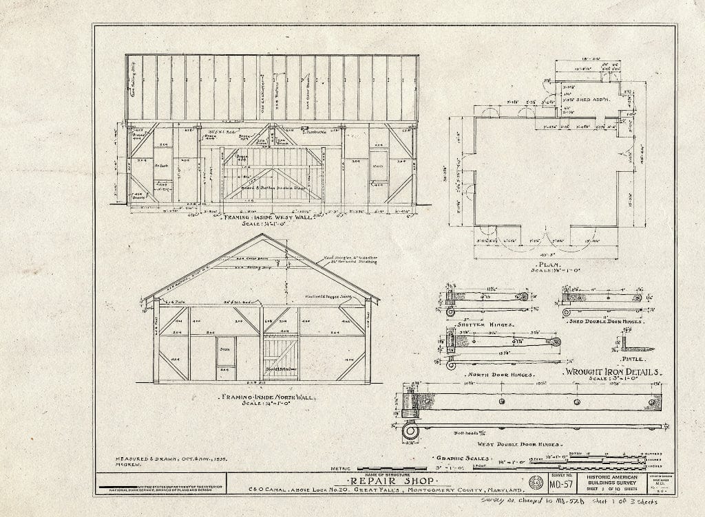 Blueprint HABS MD,16-,25- (Sheet 1 of 3) - Chesapeake & Ohio Canal, Repair Shop at Lock 20, Great Falls, Montgomery County, MD
