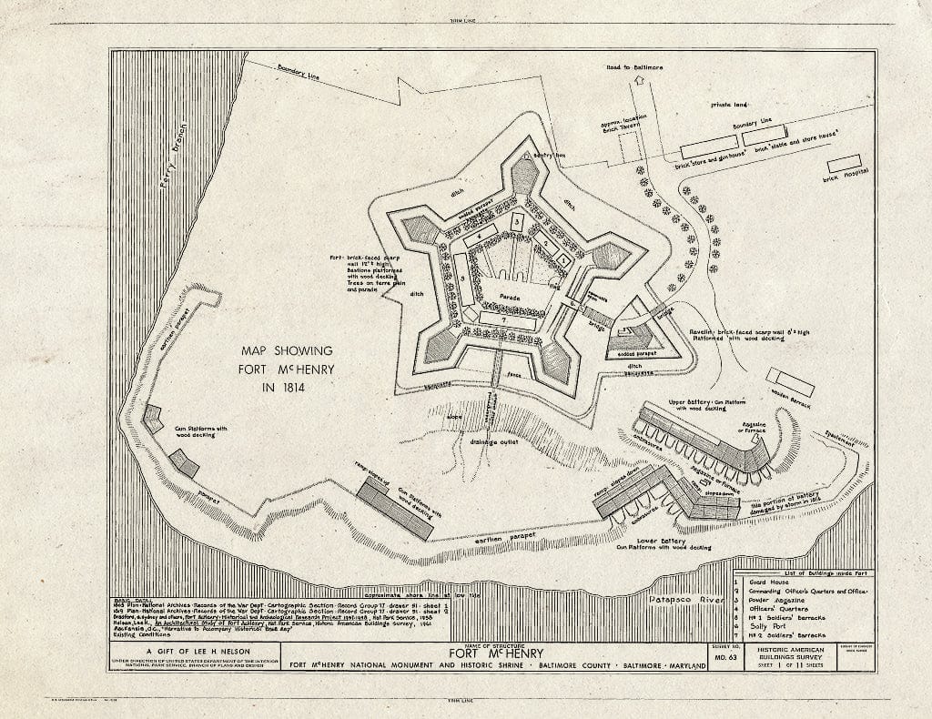 Blueprint HABS MD,4-BALT,5- (Sheet 1 of 11) - Fort McHenry National Monument & Historic Shrine, East Fort Avenue at Whetstone Point, Baltimore, Independent City, MD