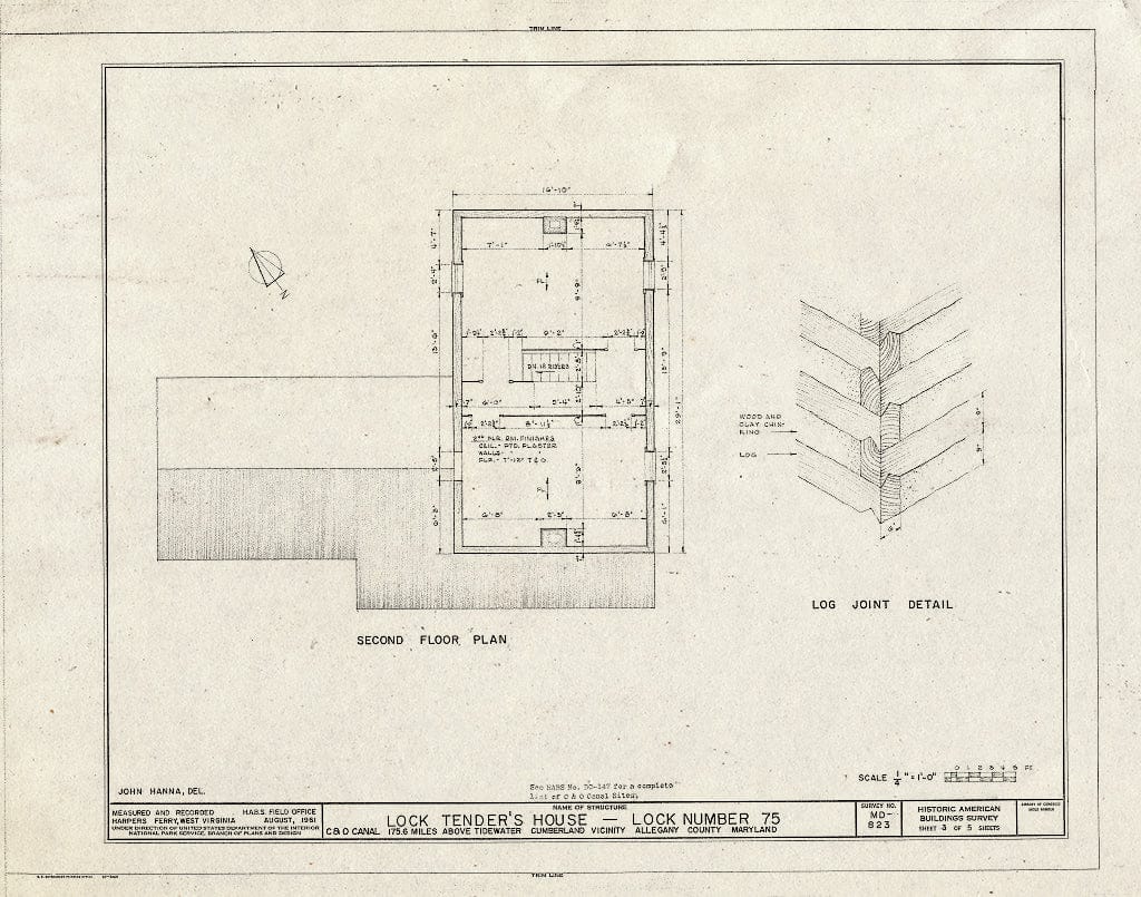 Blueprint HABS MD, 1-CUMB.V,4- (Sheet 3 of 5) - Chesapeake & Ohio Canal, Lock Tender's House at Lock 75, 175.6 Miles Above Tidewater, Cumberland, Allegany County, MD