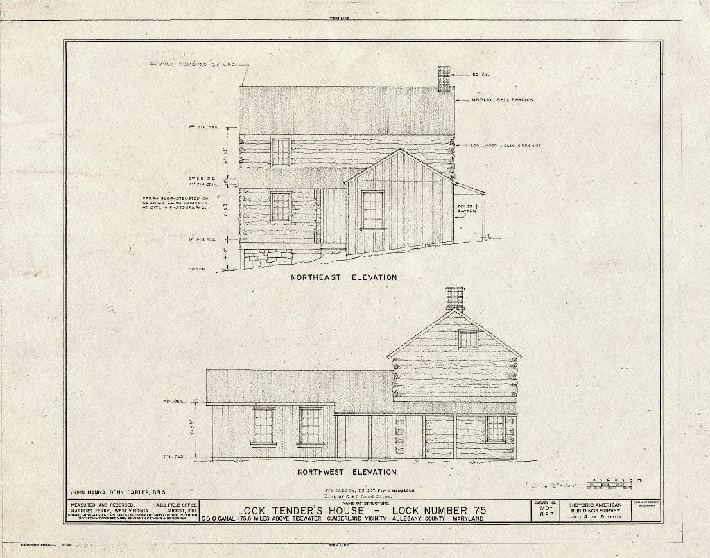 Blueprint HABS MD, 1-CUMB.V,4- (Sheet 4 of 5) - Chesapeake & Ohio Canal, Lock Tender's House at Lock 75, 175.6 Miles Above Tidewater, Cumberland, Allegany County, MD
