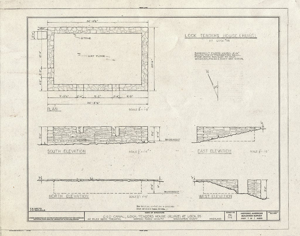 Blueprint HABS MD,22-HARF.V,11- (Sheet 1 of 1) - Chesapeake & Ohio Canal, Lock Tender's House (Ruins), Lock 35, Sharpsburg, Washington County, MD
