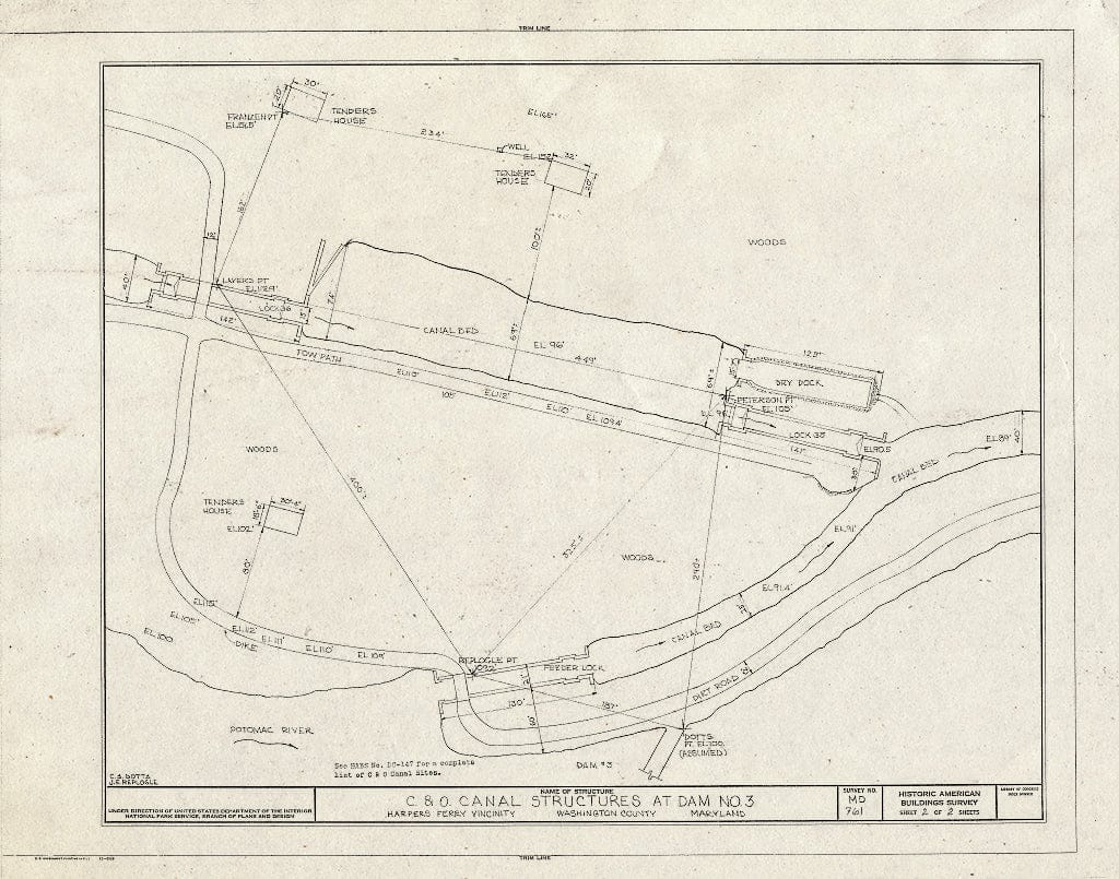 Blueprint HABS MD,22-HARF.V,13- (Sheet 2 of 2) - Chesapeake & Ohio Canal, Structures at Dam 3, Approximately 62 Miles Above Tidewater, Sharpsburg, Washington County, MD