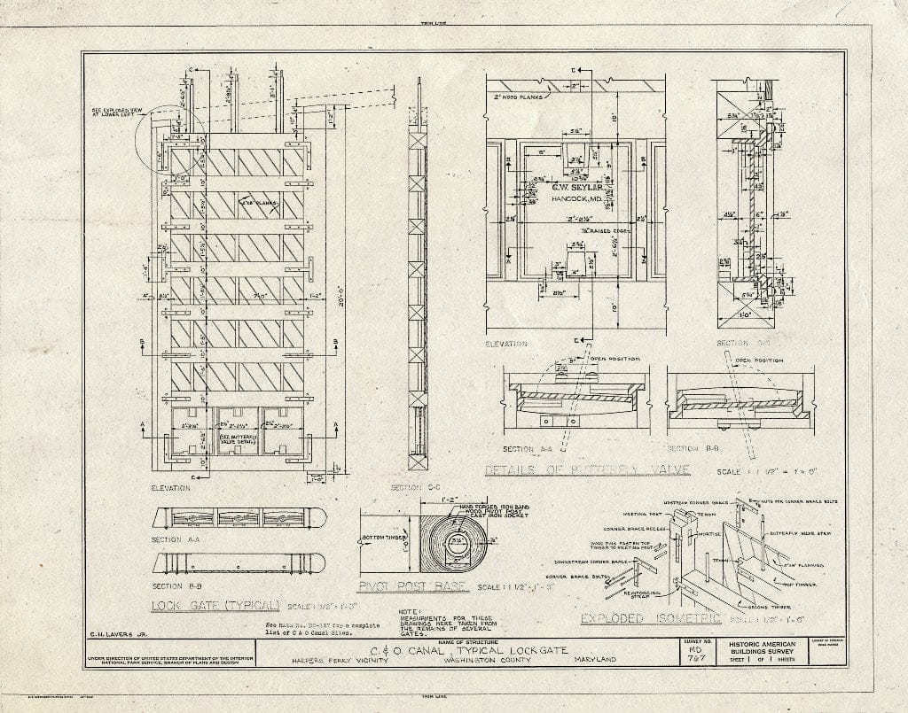 Blueprint HABS MD,22-HARF.V,5- (Sheet 1 of 1) - Chesapeake & Ohio Canal, Typical Lock Gate, Sharpsburg, Washington County, MD