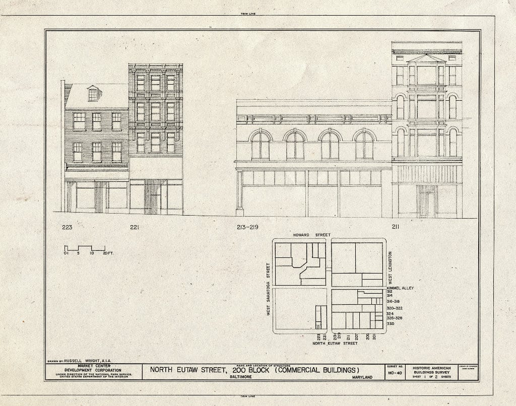 Blueprint HABS MD,4-BALT,171- (Sheet 1 of 2) - North Eutaw Street, 200 Block (Commercial Buildings), Baltimore, Independent City, MD