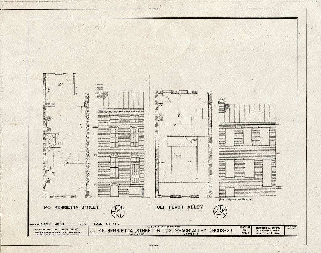 Blueprint HABS MD,4-BALT,152A- (sheet 1 of 1) - 129-169 Henrietta Street (Houses & Commercial Buildings), 145 Henrietta Street, 1021 Peach Alley, Baltimore, Independent City, MD