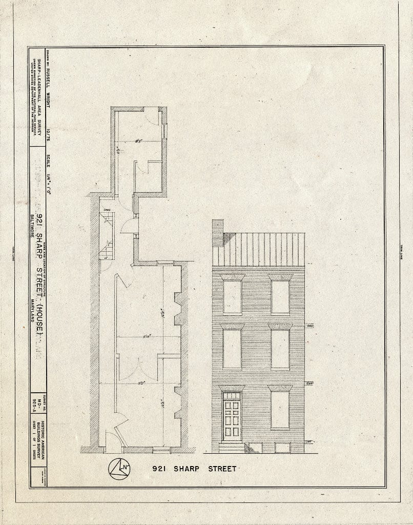 Blueprint HABS MD,4-BALT,165A- (Sheet 1 of 1) - 901-947 Sharp Street (Houses & Commercial Buildings), 921 Sharp Street (House), Baltimore, Independent City, MD