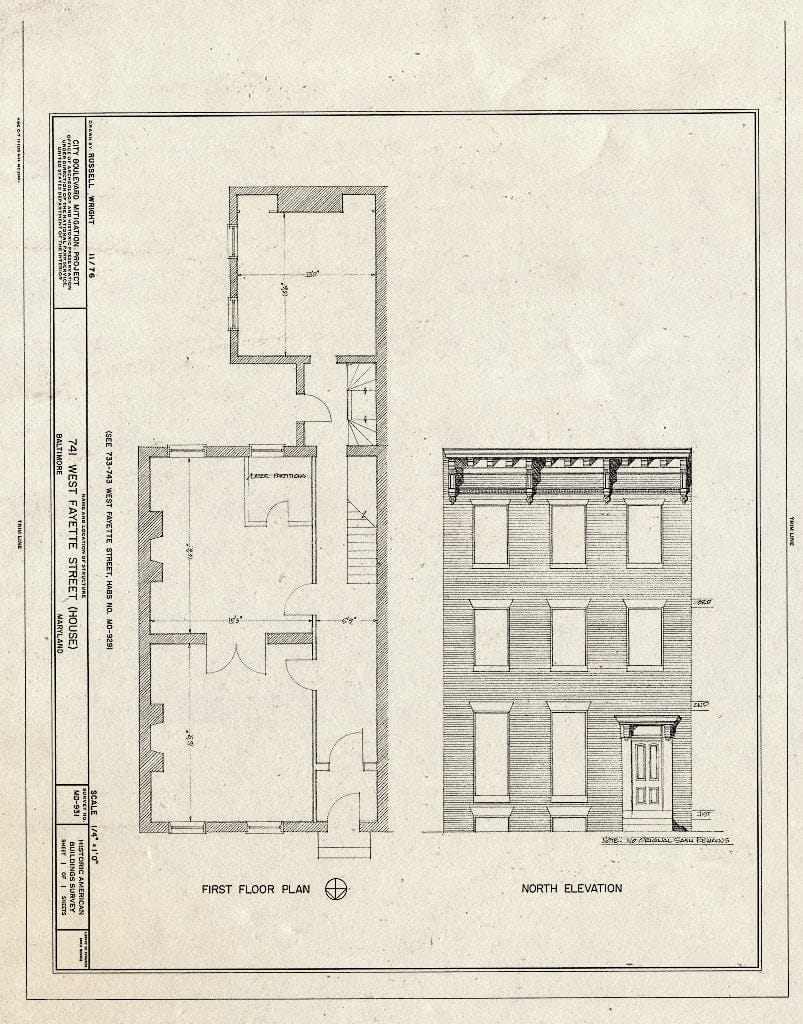 Blueprint HABS MD,4-BALT,161- (Sheet 1 of 1) - 741 West Fayette Street (House), Baltimore, Independent City, MD