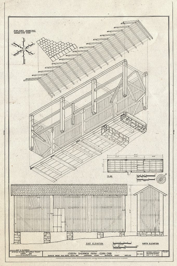 Blueprint HABS MD,22-Sharp.V,3C- (Sheet 1 of 1) - Joseph Sherrick Farm, Corn Crib, Burnside Bridge Road (Rural Route 1), Sharpsburg, Washington County, MD