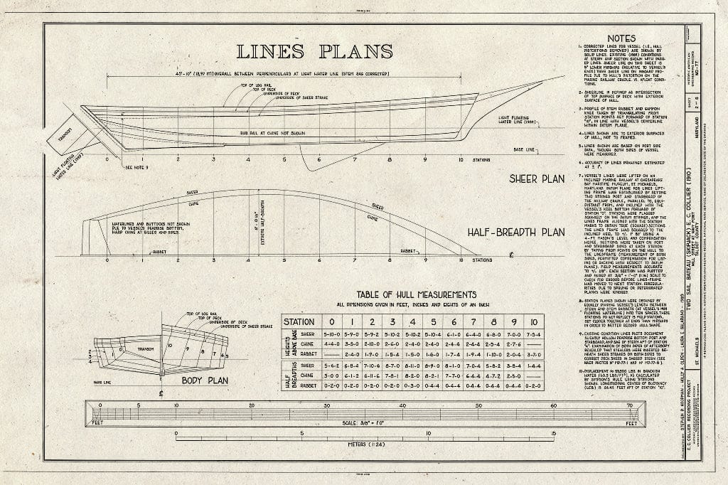 Blueprint HAER MD,21-SAIMI,1- (Sheet 2 of 8) - Two-Sail Bateau E. C. Collier, Chesapeake Bay Maritime Museum, Mills Street, Saint Michaels, Talbot County, MD