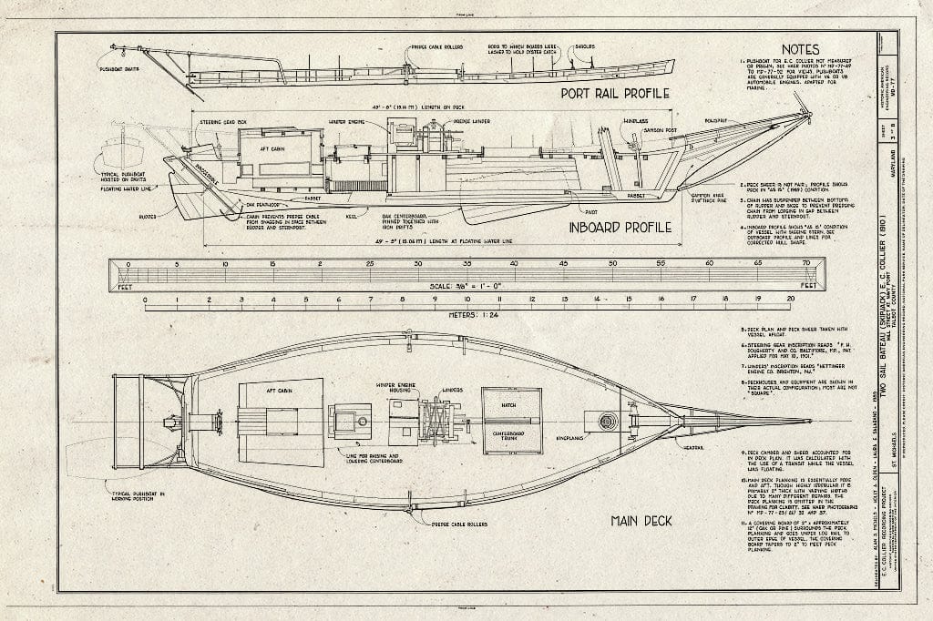 Blueprint HAER MD,21-SAIMI,1- (Sheet 3 of 8) - Two-Sail Bateau E. C. Collier, Chesapeake Bay Maritime Museum, Mills Street, Saint Michaels, Talbot County, MD