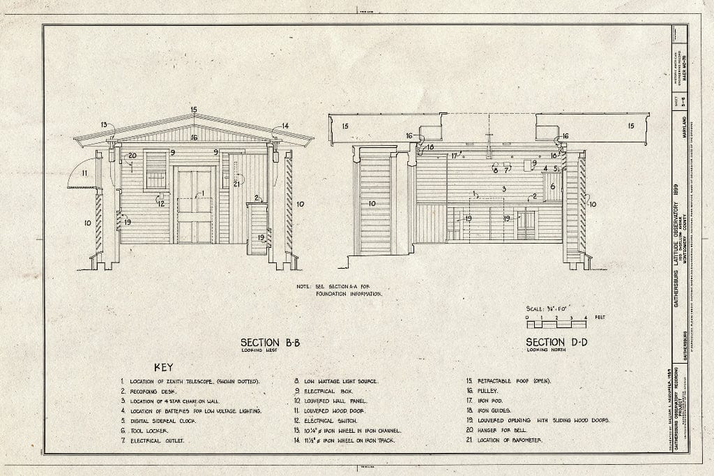 Blueprint HAER MD,16-GAITH,1- (Sheet 5 of 6) - Gaithersburg Latitude Observatory, 100 De Sellum Avenue, Gaithersburg, Montgomery County, MD
