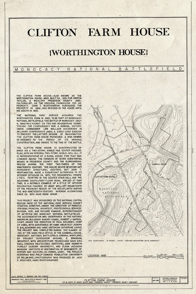 Blueprint HABS MD,11-FRED.V,17- (Sheet 1 of 6) - Clifton Farm, Off Baker Road, Frederick, Frederick County, MD