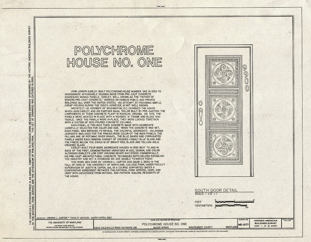 Blueprint HABS MD,16-SILSPR,1- (Sheet 1 of 4) - Polychrome House No. 1, 9900 Colesville Road (U.S. Route 29), Silver Spring, Montgomery County, MD