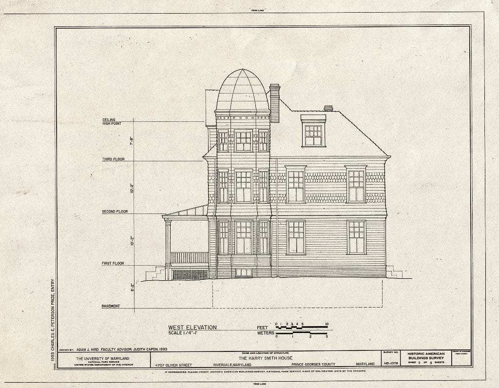 Blueprint HABS MD,17-RIV,2- (Sheet 9 of 9) - Harry Smith House, 4707 Oliver Street, Riverdale Park, Prince George's County, MD