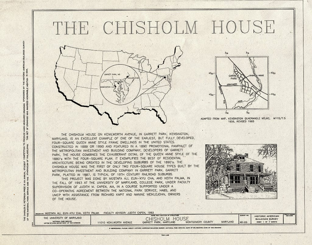 Blueprint HABS MD,16-GARPK,1- (Sheet 1 of 7) - Chisholm House, 11010 Kenilworth Avenue, Garrett Park, Montgomery County, MD