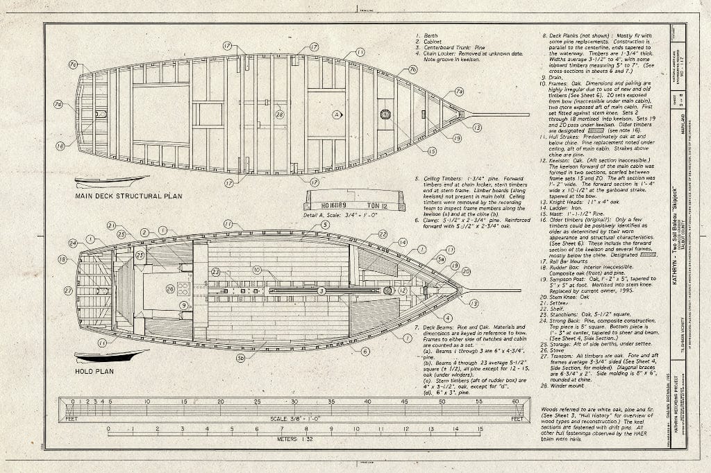 Blueprint HAER MD,21-TILG.V,1- (Sheet 5 of 8) - Kathryn-Two-sail Bateau Skipjack, Dogwood Harbor, Chesapeake Bay, Tilghman, Talbot County, MD