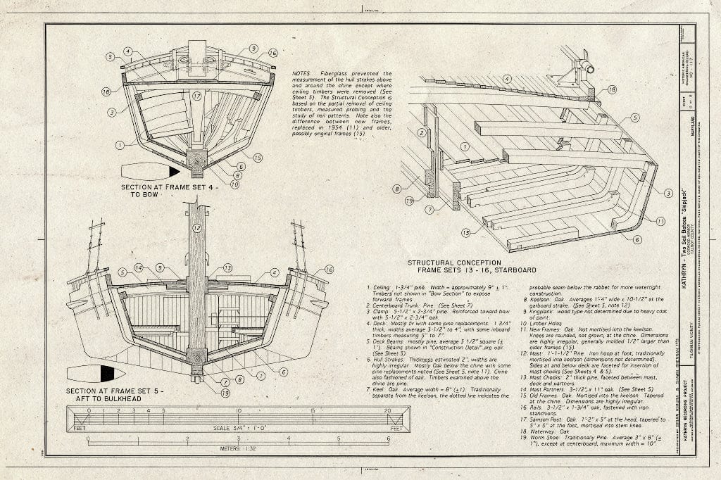 Blueprint HAER MD,21-TILG.V,1- (Sheet 6 of 8) - Kathryn-Two-sail Bateau Skipjack, Dogwood Harbor, Chesapeake Bay, Tilghman, Talbot County, MD
