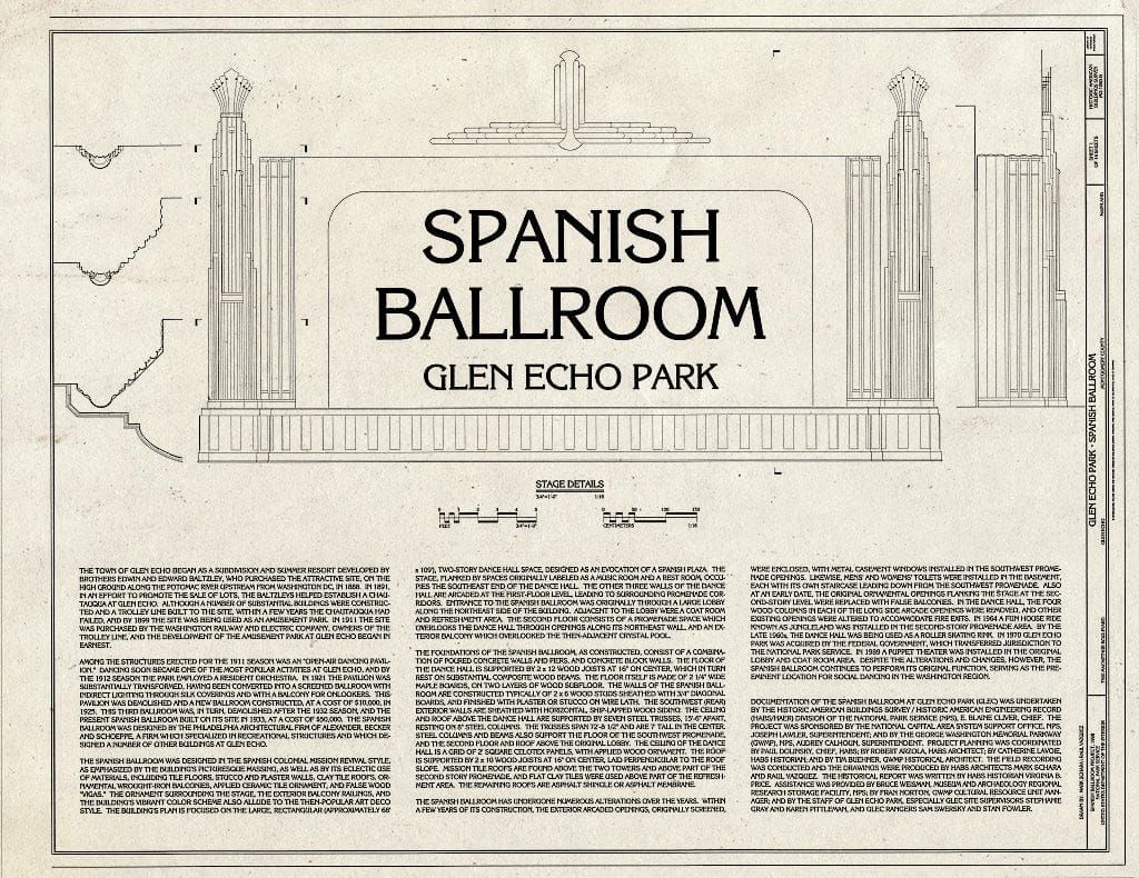Blueprint HABS MD,16-GLENEC,3B- (Sheet 1 of 14) - Glen Echo Park, Spanish Ballroom, 7300 MacArthur Boulevard, Glen Echo, Montgomery County, MD