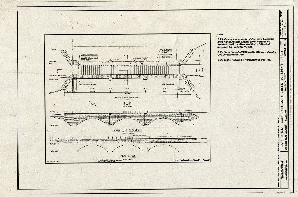 Blueprint HAER MD,22-WILPO,3- (Sheet 2 of 5) - Chesapeake & Ohio Canal, Conococheague Creek Aqueduct, Milepost 99.80, Williamsport, Washington County, MD