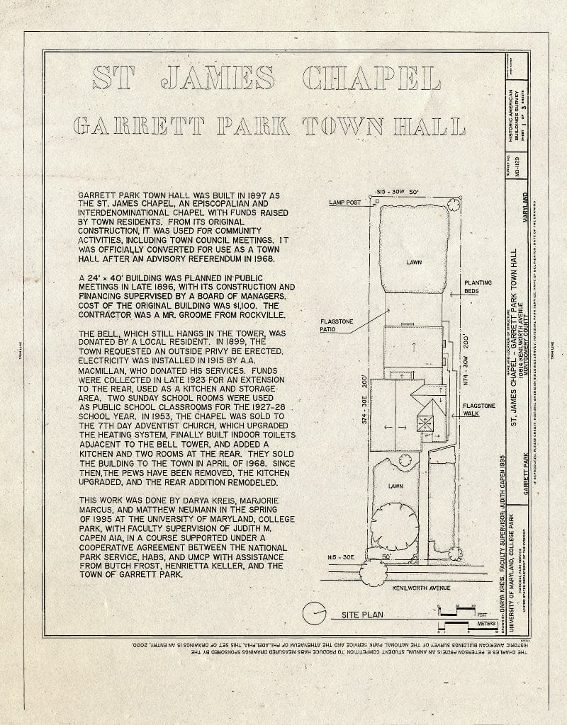 Blueprint HABS MD,16-GARPK,5- (Sheet 1 of 3) - St. James Chapel, 10814 Kenilworth Avenue, Garrett Park, Montgomery County, MD