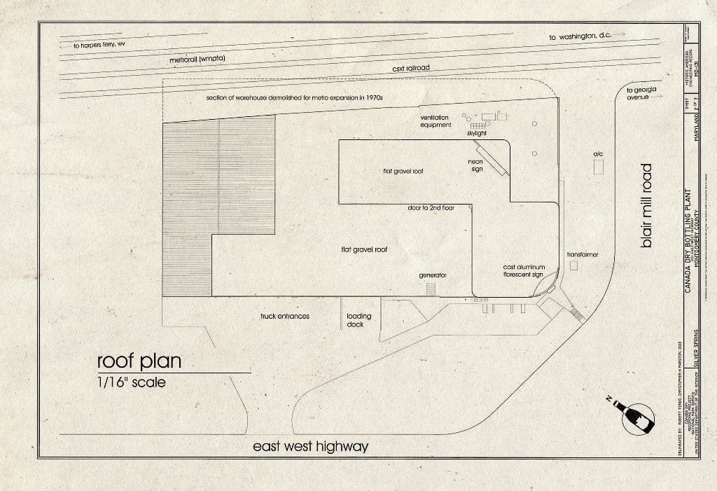 Blueprint Roof Plan - Canada Dry Bottling Plant, 1201 East-West Highway, Silver Spring, Montgomery County, MD