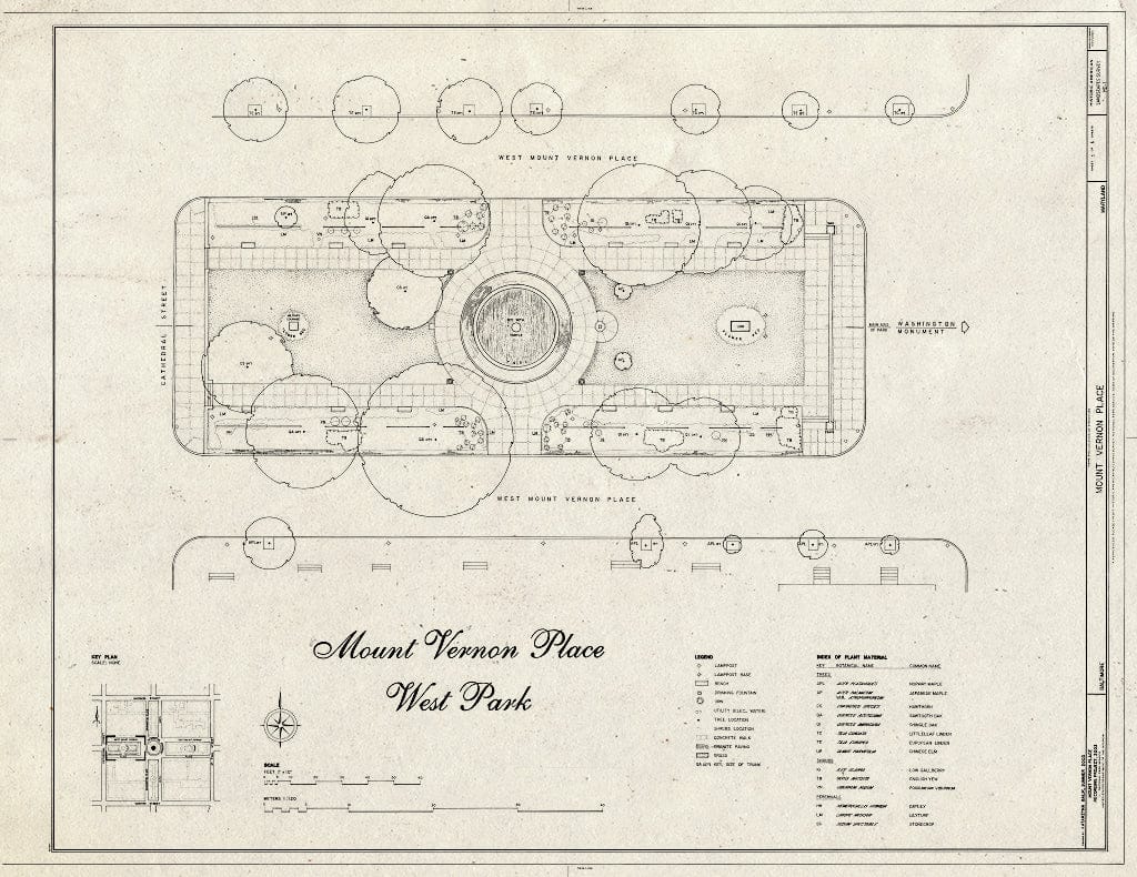 Blueprint Plan of The west Park - Mount Vernon Place, Charles & Monument Streets, Baltimore, Independent City, MD