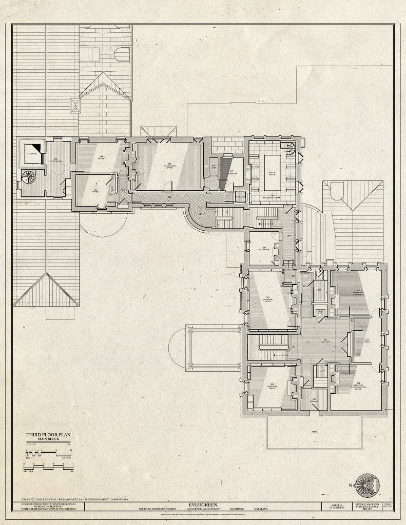 Blueprint Third Floor Plan Main Block - Evergreen, 4545 North Charles Street, Baltimore, Independent City, MD