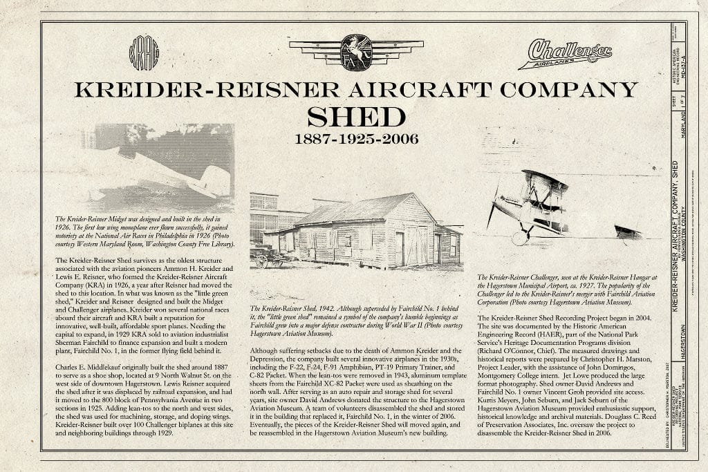 Blueprint Title Sheet - Kreider-Reisner Aircraft Company, Shed, 851 Pennsylvania Avenue, Hagerstown, Washington County, MD