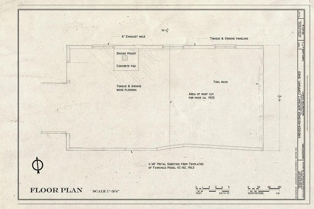 Blueprint Floor Plan - Kreider-Reisner Aircraft Company, Shed, 851 Pennsylvania Avenue, Hagerstown, Washington County, MD