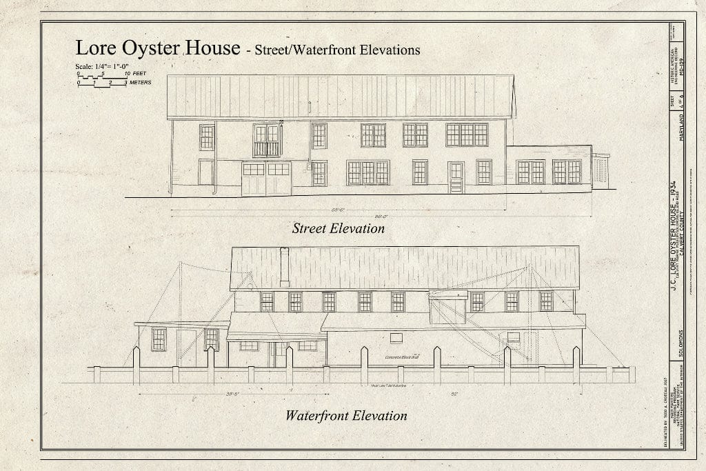 Blueprint Street/Waterfront Elevations - J.C. Lore Oyster House, 14430 Solomons Island Road, Solomons, Calvert County, MD